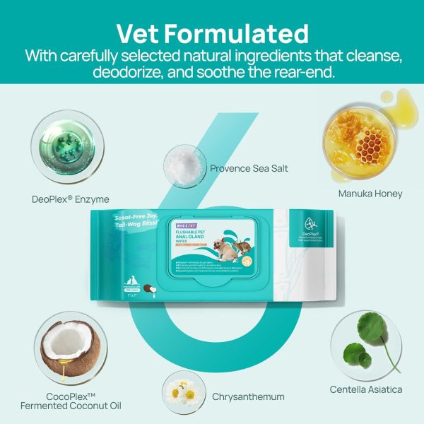 HICC PET Wipes for Dogs & Cats, Cleansing Deodorizing & Soothing Allergy Infections Anal Gland Pets Wipes with Coconut Oil - Dog Grooming Wipes for Butt and Paw - Hypoallergenic & Vet Recommended - Image 3