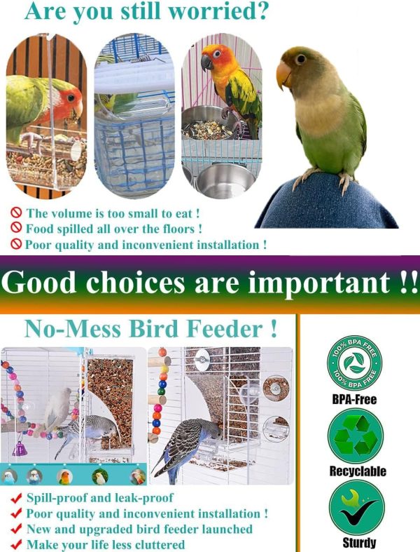 Kenond No Mess Bird Feeder Water Dispenser Set, Automatic Parrot Feeder Cage Accessories, Clear Parakeet Seed Container Food Feeder Drinker for Cage, Cockatiel Finch Lovebirds Budgies Canary (Blue) - Image 4