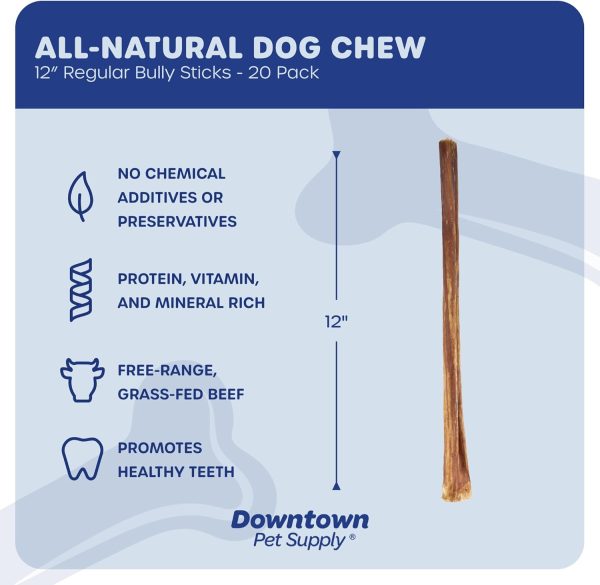 Downtown Pet Supply 12-inch Bully Sticks for Large Dogs, Pack of 20 - Single Ingredient, Rawhide Free Dog Chews for Aggressive Chewers - Nutrient-Rich and Odor Free Bully Sticks for Dogs - Beef - Image 2