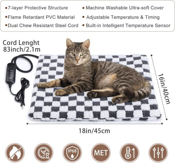 MIXJOY Heated Cat Bed, 11 Adjustable Temperature Cat Heating Pad Indoor with Timer, Pet Heating Pad for Cats Dogs, Electric Dog Heating Pad with Washable Cover, Heated Pet bed-18''x16'', Small - Image 4