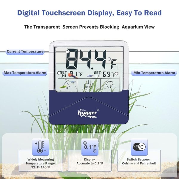 hygger Digital Aquarium Thermometer High and Low Temperature Alarm Sensor Gauge with LCD Touchscreen Stickable Fish Tank Thermometer for Saltwater, Freshwater, Fish, Amphibians, Reptiles - Image 3