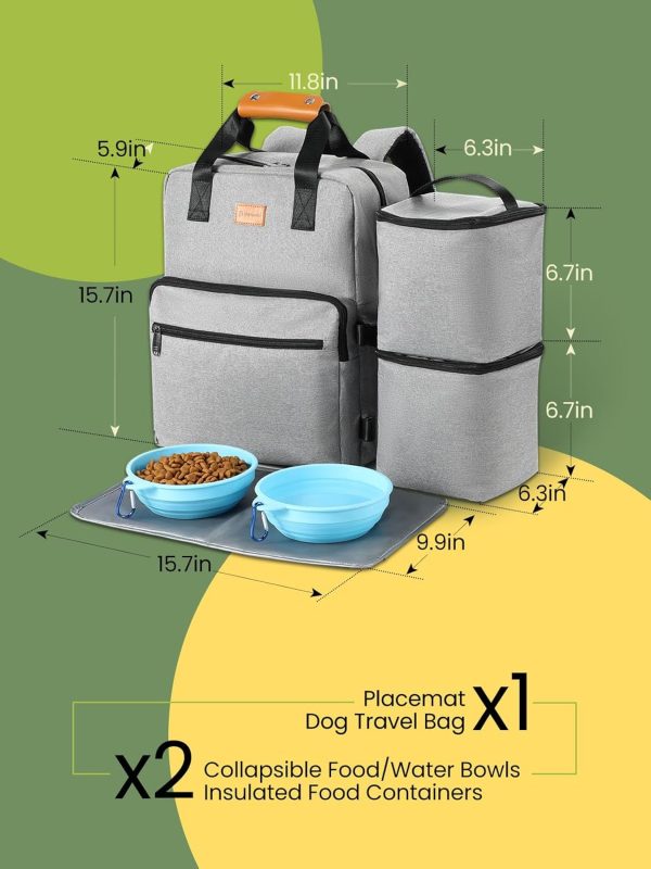 Dog Travel Bag, Airline Approved Organizer Backpack with Multi-Function Pockets, 25L Accessories Set with 2 Food Storage Containers, 2 Foldable Bowls for Weekend - Image 6