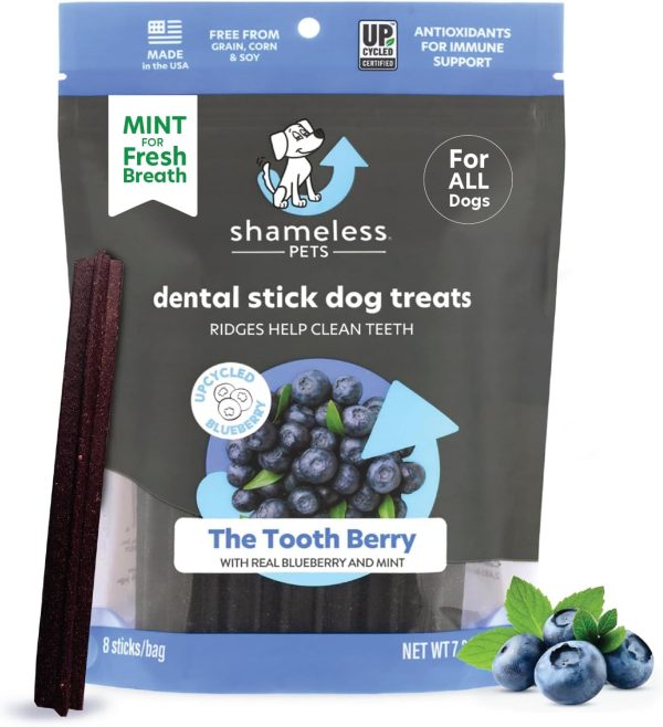 Shameless Pets Dental Treats for Dogs, The Tooth Berry - Healthy Dental Sticks with Immune Support for Teeth Cleaning & Fresh Breath - Dog Bones Dental Chews Free from Grain, Corn & Soy