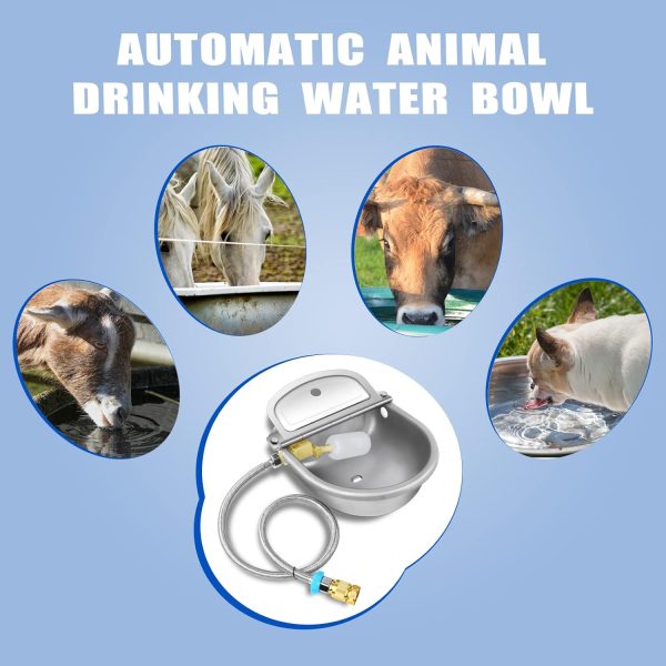 Automatic Animal Drinking Water Bowl with Float Valve, 304 Stainless Steel Kit Includes Bowl, Pipe, 2 Valves, Quick Connector Adapter and Countersunk Bolts. (Auto-Filling) - Image 6