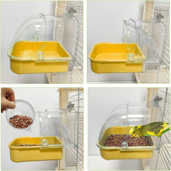 Bird Bath for Cage, Cleaning Pet Supplies Cockatiel Bird Bathtub with Hanging Hooks for Little Bird Parrots Spacious Parakeets Portable Shower for Most Birdcage (Beige) - Image 6