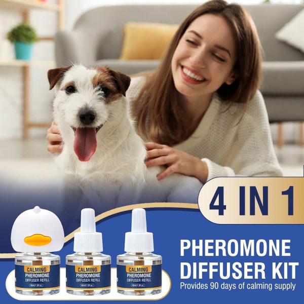 Dog Pheromone Calming Diffuser 4 In 1 Appeasing Pet Pheromones Diffuser to Calm Kit (Plug in+ 3 Pack 48ml Refill) for Anxiety Relief Reduce Barking Aggression Fighting Stress 90 Day Supply(Tasteless) - Image 7