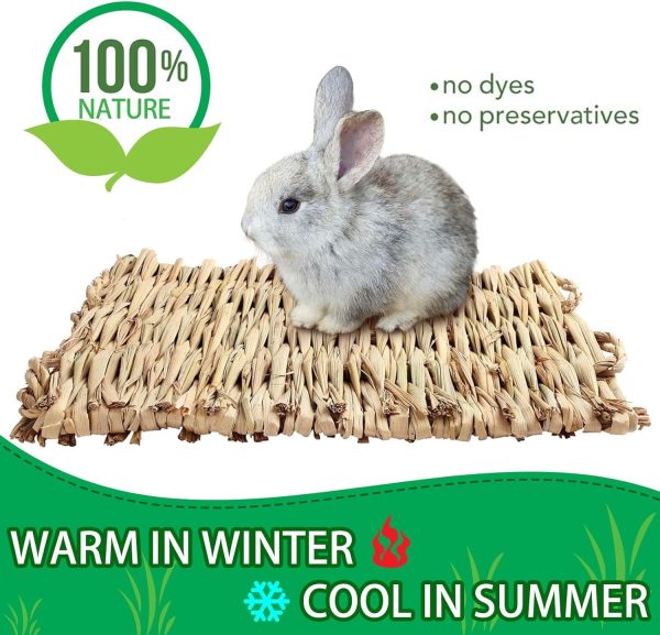 2 PCS Rabbit Grass Mats, Natural Straw Hay Woven Rabbit Bed Cage Mats Pet Handmade Bedding, Sleeping Chewing Nesting and Toys for Hamster Bunny Chinchilla Bird and Other Small Animal (2Pcs) - Image 3