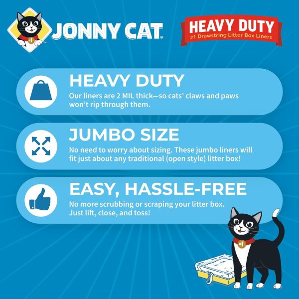 Jonny Cat Litter Box Liners: Heavy Duty - Tear & Leak Resistant - Drawstring Close - Jumbo, 15 Count - Image 3