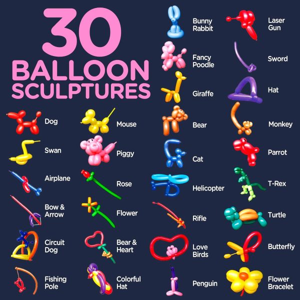 DIY Balloon Animal Kit for beginners. Twisting & Modeling balloon Kit 30 + Sculptures ,100 Balloons for balloon animals , Pump and Manual. Party Fun Activity/Gift for, Teens Boys and Girls - Image 3