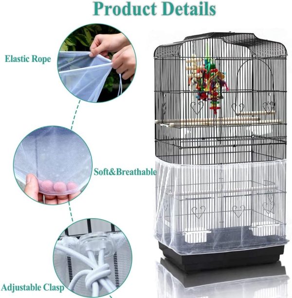 ASOCEA Bird Cage Seed Cather,Universal Adjustable Birdcage Cover Skirt Nylon Mesh Netting Parrot Parakeet Macaw African Round Square Cages Cover - Image 3