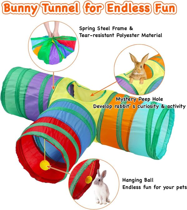 Rabbit Tunnel Collapsible 3 Way Bunny Tunnels and Tubes with Interactive Ball Bunny Hideout Small Animal Activity Tunnel Toys for Dwarf Rabbit Bunny Guinea Pig Kitty - Image 5