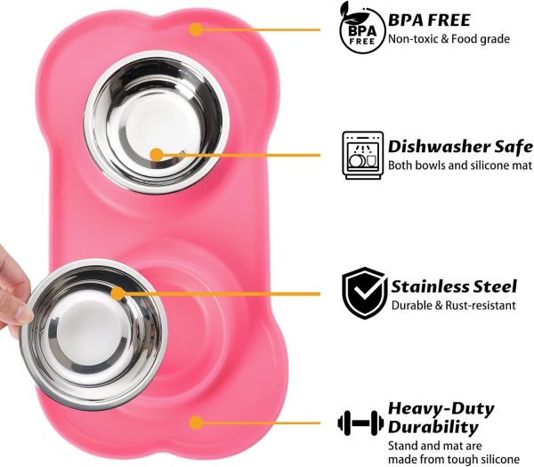 Hubulk Pet Dog Bowls 2 Stainless Steel Dog Bowl with No Spill Non-Skid Silicone Mat + Pet Food Scoop Water and Food Feeder Bowls for Feeding Small Medium Large Dogs Cats Puppies (S, Pink) - Image 2