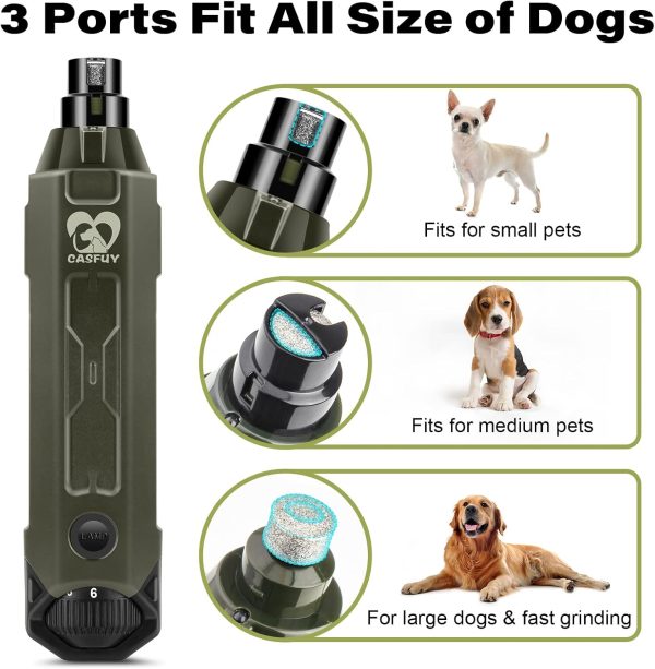 Casfuy 6-Speed Dog Nail Grinder - Newest Enhanced Pet Nail Grinder Super Quiet Rechargeable Electric Dog Nail Trimmer Painless Paws Grooming & Smoothing Tool for Large Medium Small Dogs (Army Green) - Image 5