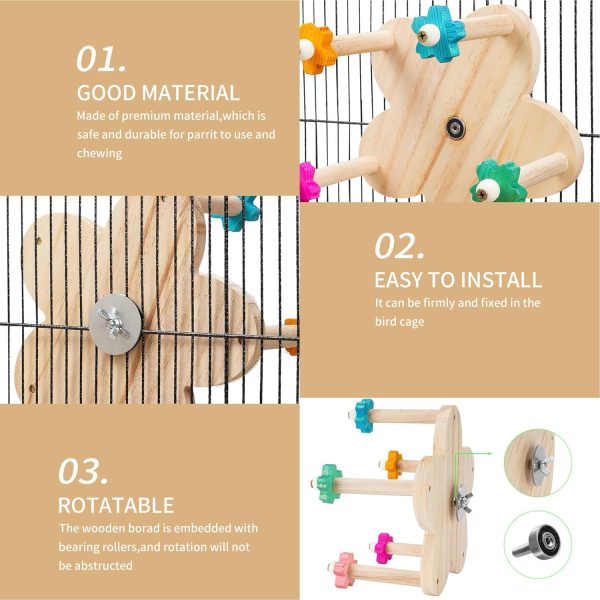 Wooden Parrots Ferris Wheel Toy with Perches, Bird Toy Rotating Perch Toy, Hanging Bird Stand Cage Accessories for Parakeet Parrot, Cockatiel, Budgerigar,Conure, Lovebirds - Image 4