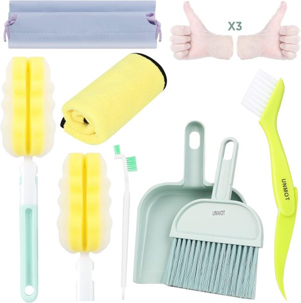 Pet Cage Cleaner Set for Rabbit Cages Guinea Pig Hamster Cat Ferret Birds Parrot Chinchilla for Small Animals Pet Playpen Bedding Cleaning Brush Dustpan and Broom Foam Sponge