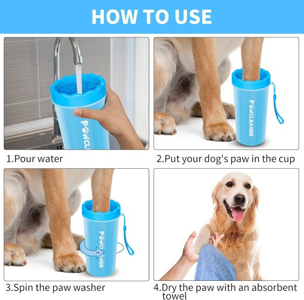 Comotech Dog Paw Cleaner with Bath Brush & Absorbent Towels - Adjustable Ring Handle for Long and Short-Haired Dogs (Large, Blue) - Image 3