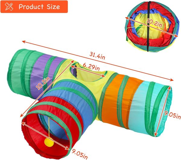 Rabbit Tunnel Collapsible 3 Way Bunny Tunnels and Tubes with Interactive Ball Bunny Hideout Small Animal Activity Tunnel Toys for Dwarf Rabbit Bunny Guinea Pig Kitty - Image 3