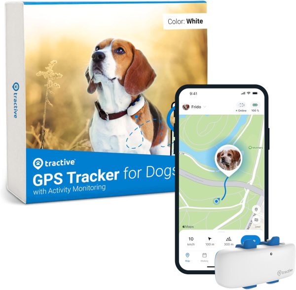 Tractive GPS Tracker for Dogs - Waterproof, GPS Location & Smart Pet Activity Tracker, Unlimited Range, Works with Any Collar (White)