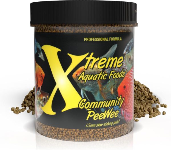 Xtreme Community Peewee 1.5mm Pellets: Slow Sinking & Ideal for Community Fish - Boosts Immune & Digestive Health, Enhances Color & Energy, Max Protein Fish Food – USA Farm Grown (10oz)