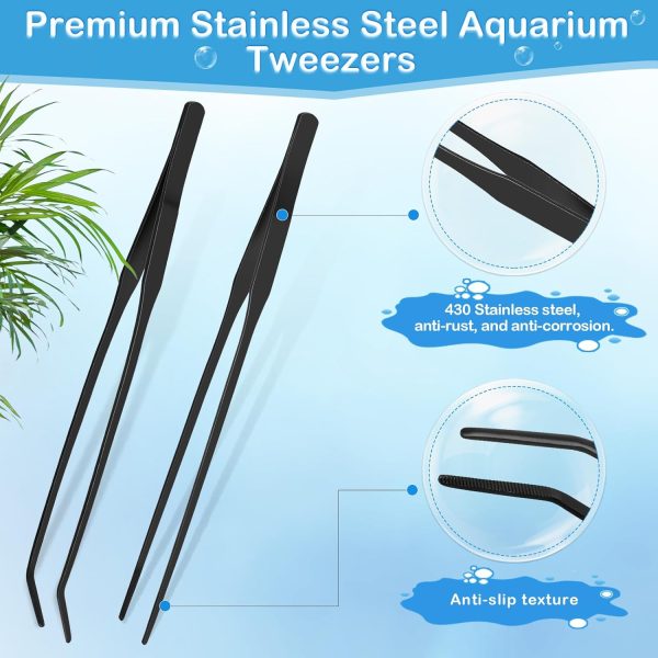 5 in 1 Aquarium Coral Feeder Kit, Luxiv 2 Pcs 60ml and 30ml Aquatic Reef Feeding Dropper with 10in Extender Pipe, 2 Pcs Stainless Steel Straight and Curved Aquarium Tweezers for Feeding Tong (Black) - Image 4