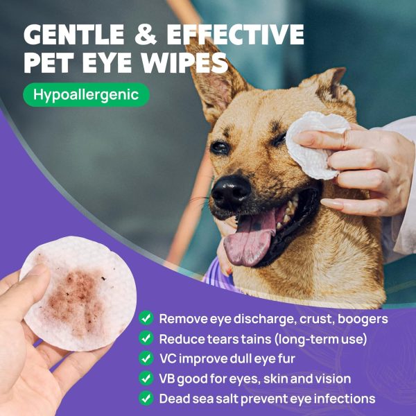 HICC PET Eyes Wipes for Dogs & Cats - Gently Remove Tear Stain, Eye Debris, Discharge, Mucus Secretions - Coconut Oil Pet Cleaning Grooming Deodorizing Wipes for Eyes, Wrinkle, Face - 100pcs - Image 2