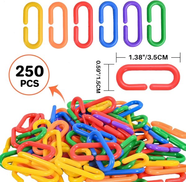 Sukh 250pcs Plastic C Clips Hooks Chain Links - Interchangeable Rainbow C-Links for Pet Parrot Parakeets Rat Sugar Glider Small Bird Cage Toys, Children Learning Supplies. - Image 2