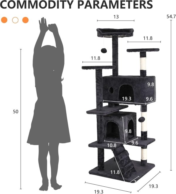 BestPet 54in Cat Tree Tower for Indoor Cats,Multi-Level Furniture Activity Center with Scratching Posts Stand House Condo Funny Toys Kittens Pet Play House,Dark Gray - Image 7