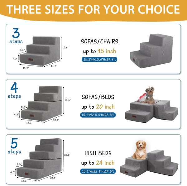 Dog Steps for Small Dog, 3-Step Dog Stairs for High Beds and Couch, Non-Slip Pet Stairs for Small Dogs and Cats,Dog Bed Stairs, Grey, 3/4/5 Steps - Image 4