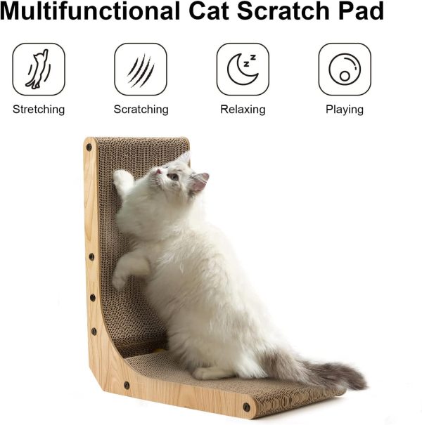 FUKUMARU Cat Scratcher, 18.7 Inch L Shape Cat Scratch Pad Wall Mounted, Cat Scratching Cardboard with Ball Toy for Indoor Cats - Image 2