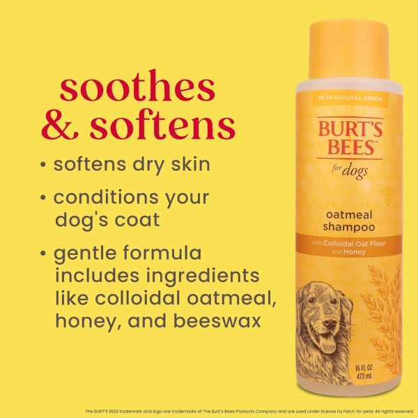 Burt's Bees for Pets Oatmeal Dog Shampoo - Soothing Shampoo for Dogs - Gentle Dog Shampoo for Sensitive Skin - Moisturizing Pet Care with Colloidal Oat Flour & Honey - Fragrance Free, 16 Oz - Image 6