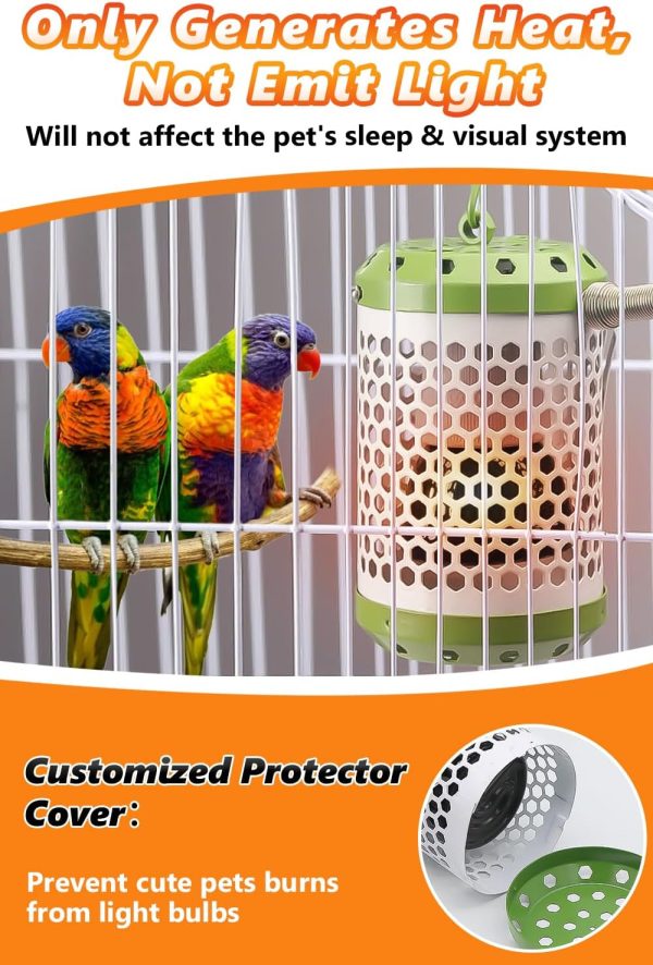 Bird Cage Heater - 75W Reptile Heat Lamp with Shade No Harm No Light Ceramic Bird Heat Lamp Pet Heater for Parakeets Parrots Chameleon, Snakes, Lizards, Chicks, Amphibian Bird Supplies - Image 3