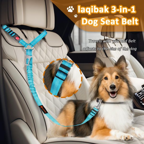 Removable Dog Seat Belt Harness for Car, 3 in 1 Pet Dog Car Seatbelt Leash, Retractable Restraint Secures to Vehicle Headrest & Adjustable Reflective Bungee Dog Seatbelt Tether with Poop Bag - Image 2