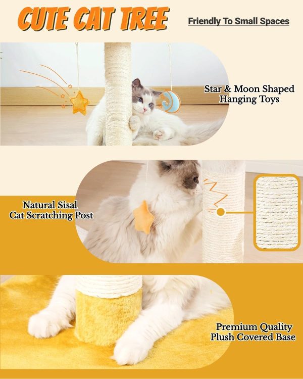 Happi N Pets Cloud Cat Scratching Post with Bed, Cat Tree Tower for Indoor Cats, Natural Sisal Cat Scratcher with Soft Perch for Kitten & Adult Cats, Small Cat Tower with Toys, Cat Activity Tree - Image 3