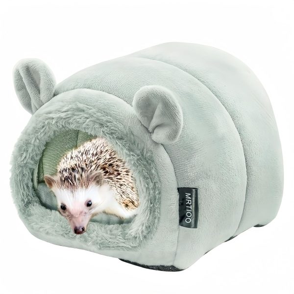 Cute Cave Bed Nest Hideout, Small Animals Warm House Cage Supplies, for Hedgehog Guinea Pig Hamster, Machine Washable (Classic Grey)