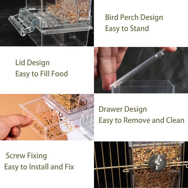 No Mess Bird Feeder Water Dispenser Set, Automatic Parrot Feeder for Cage Transparent Acrylic Food Container Drinker Cage Accessories Parakeet Cockatiel Lovebird Finch - Image 3