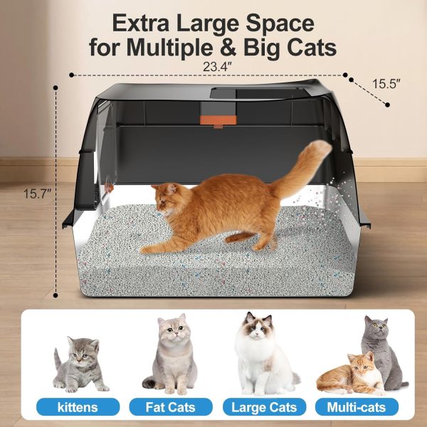 Stainless Steel Litter Box with Lid,Front Entry Top Exit Kitty Litter Box,Extra Large Enclosed Metal Litter Box with Litter Scoop & Litter Mat-Black - Image 2