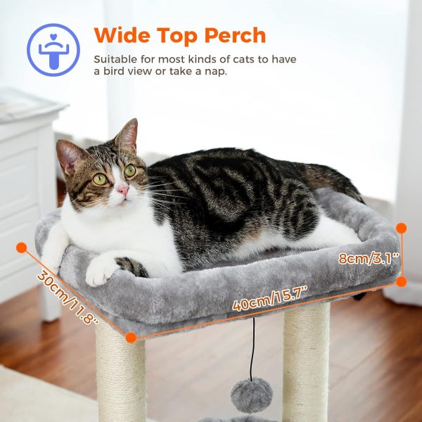 PEQULTI Cat Tree Tower for Indoor Cats with Private Cozy Cat Condo, Natural Sisal Scratching Posts and Plush Pom-pom for Small Cats - Image 2