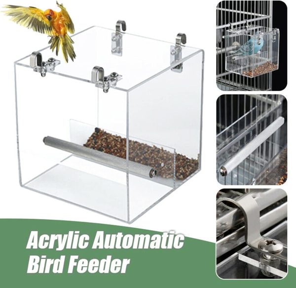 Automatic Bird Feeder No Mess Bird Cage Pet Feeder Seed Food Container for Parakeet Canary Cockatiel Parrot Finch Canary Acrylic (5.1 x 5.1 x 4.3 inch) - Image 2