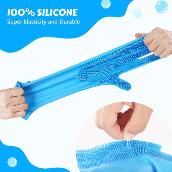 Pecute Pet Grooming Gloves - Heat Resistant Silicone Gloves with High-Density Teeth, Enhanced Five Finger Design for Bathing and Massaging Dogs and Cats, Blue - Image 4