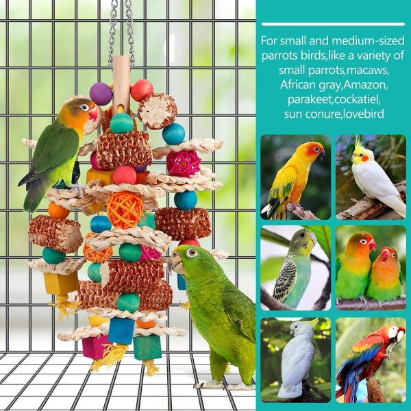 lovyoCoCo Parrot Toys Bird Toys Natural Corn Cob Bird chew Toys for Small and Medium-Sized Macaws,African Grey,Cockatoos,Amazon Parrots,Parakeet,Cockatiel,Sun Conure, Lovebird with Wooden Blocks - Image 5