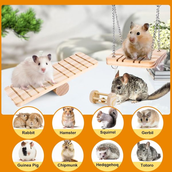 VESPRO Hamster Toys Set, Guinea Pig Toys Small Animal Chewing Toy and Rat Cage Accessories, Chinchillas, Gerbils, Rats, Rabbit Rodents Teeth Care, Apple Wood Timothy Hay Mouse Toy Swing Seesaw Bridge - Image 5