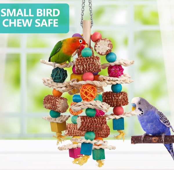 lovyoCoCo Parrot Toys Bird Toys Natural Corn Cob Bird chew Toys for Small and Medium-Sized Macaws,African Grey,Cockatoos,Amazon Parrots,Parakeet,Cockatiel,Sun Conure, Lovebird with Wooden Blocks - Image 3