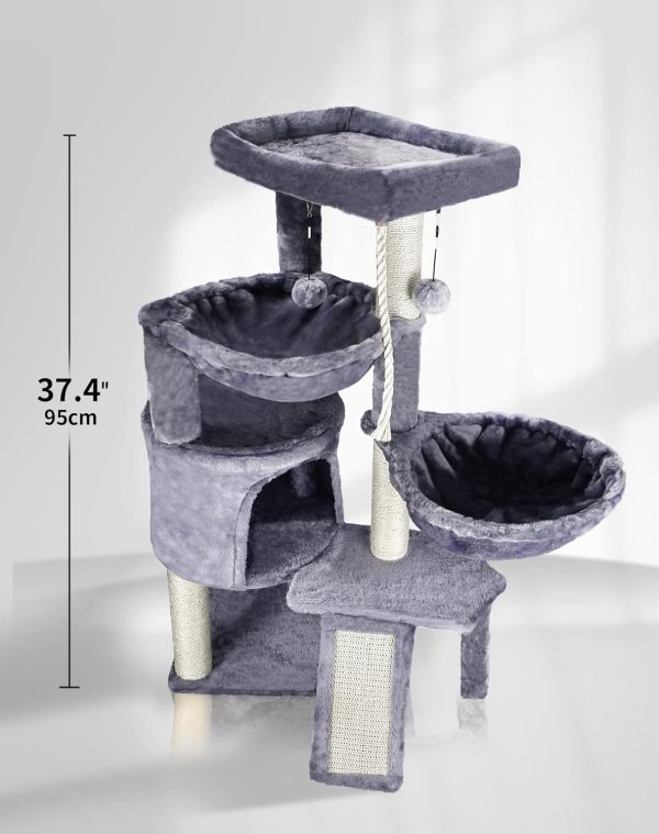 Xin Three Layer Cat Tree with Cat Condo and Two Hammocks,Grey - Image 9