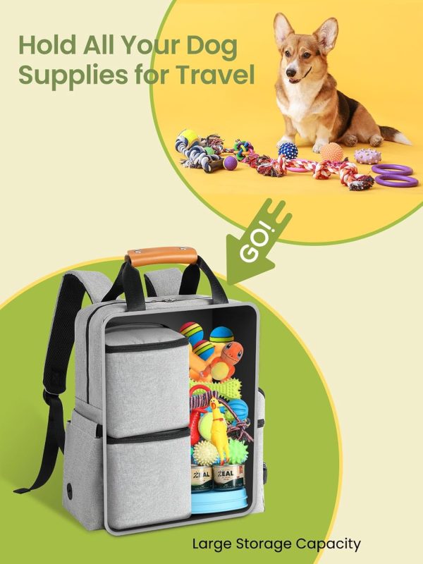 Dog Travel Bag, Airline Approved Organizer Backpack with Multi-Function Pockets, 25L Accessories Set with 2 Food Storage Containers, 2 Foldable Bowls for Weekend - Image 3