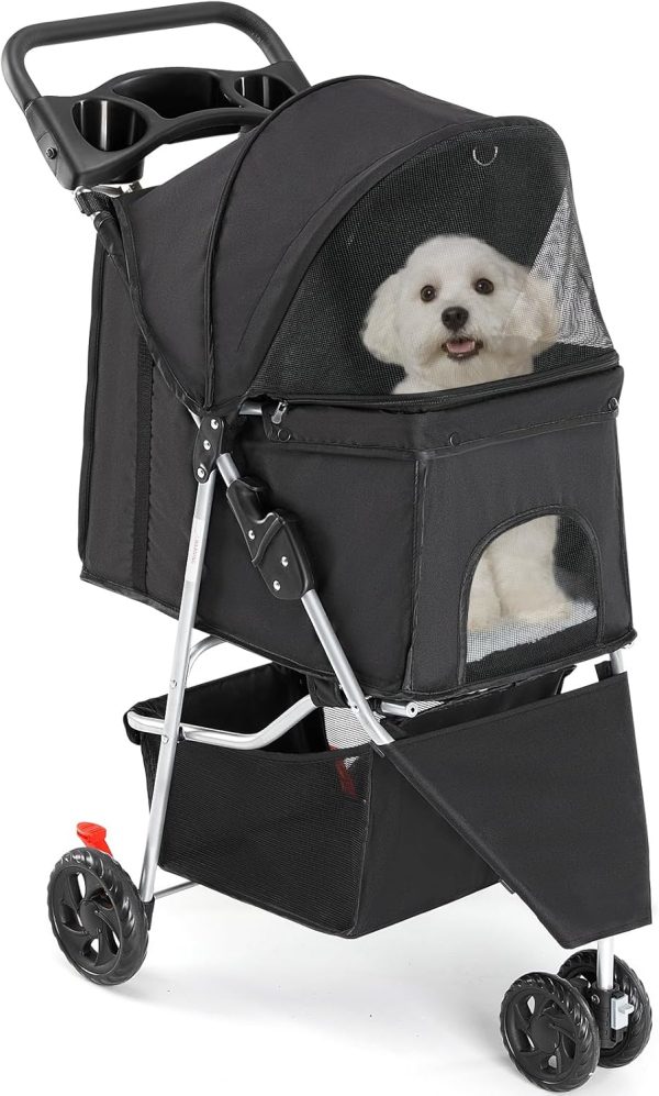 Sweetcrispy Pet Stroller for Dogs and Cats | Foldable, Lightweight, and Durable | Ideal for Small to Medium Pets | Includes Storage Basket and Cup Holders