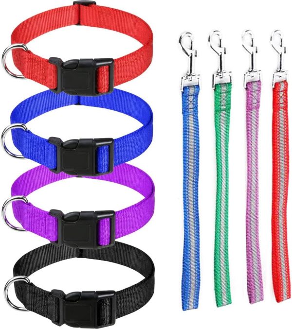 8 Pieces Goat Lead and Goat Collars Set, Nylon 11 inch Goat Lead with Reflective Strip Design and Nylon Goat Collar for Small Farm Animal Goat Cow Horse Sheep (Multicolor)