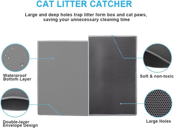 Pieviev Cat Litter Mat Double Layer Waterproof Urine Proof Trapping Mat 1 Pack (Gray, 30x24 Inch (Pack of 1)) - Image 2