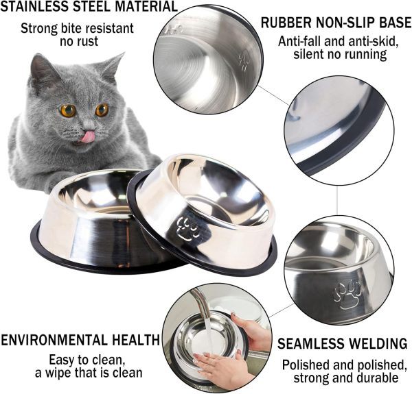 Hamiledyi Stainless Steel Dog Cat Bowl with Rubber Base 4 Pack Pet Feeder and Water Bowls Stackable Non-Slip Puppy Dishes for Small Medium Animals Kitten Rabbit - Image 2