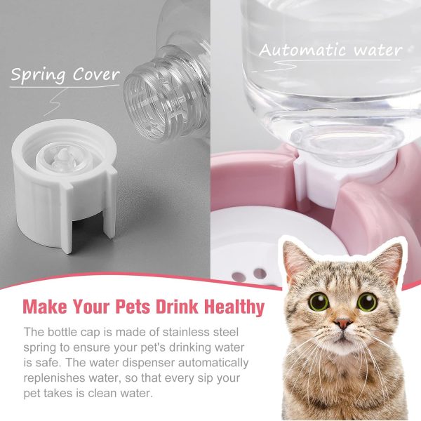 Dog Bowls, Cat Food and Water Bowl Set with Water Dispenser and Stainless Steel Bowl for Cats and Small Dogs - Pink - Image 4