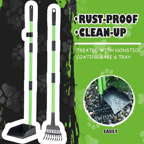 MXF Pooper Scooper, Dog Pooper Scooper Long Handle Stainless Metal Tray and Rake Set for Medium Small Dogs Heavy Duty - Use on Grass, Dirt or Gravel - Pet Supplies (Green) - Image 3